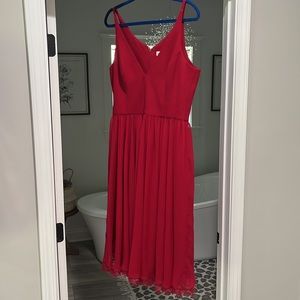 Dress the Population Red Midi Spaghetti-Strap A-Line Dress